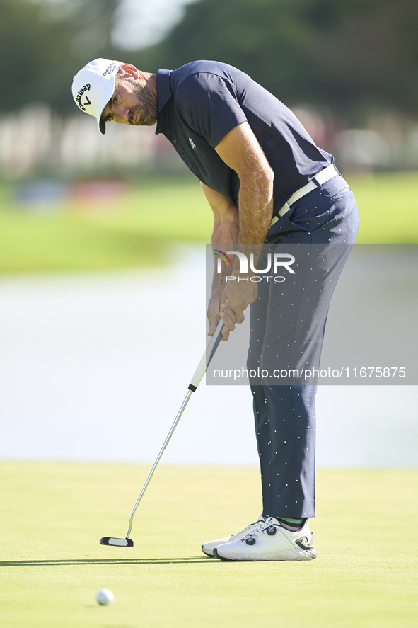 Alvaro Quiros of Spain plays a shot on the 16th green on day one of the Estrella Damm N.A. Andalucia Masters 2024 at Real Club de Golf Sotog...