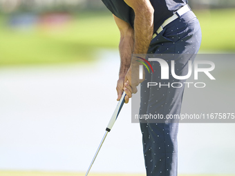 Alvaro Quiros of Spain plays a shot on the 16th green on day one of the Estrella Damm N.A. Andalucia Masters 2024 at Real Club de Golf Sotog...