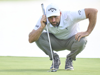 Oliver Wilson of England studies his shot on the 16th green on day one of the Estrella Damm N.A. Andalucia Masters 2024 at Real Club de Golf...