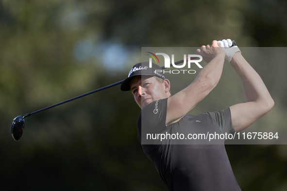 Niklas Norgaard of Denmark tees off on the 12th hole on day one of the Estrella Damm N.A. Andalucia Masters 2024 at Real Club de Golf Sotogr...