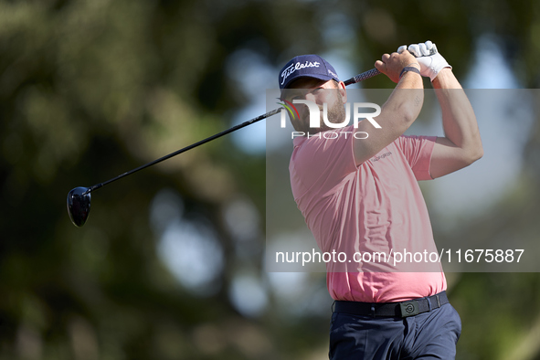 Jordan Smith of England tees off on the 12th hole on day one of the Estrella Damm N.A. Andalucia Masters 2024 at Real Club de Golf Sotogrand...