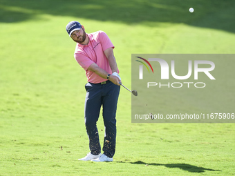 Jordan Smith of England plays his second shot on the 11th hole on day one of the Estrella Damm N.A. Andalucia Masters 2024 at Real Club de G...