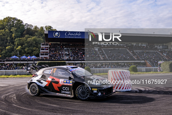 Driver Sebastien Ogier and co-driver Vincent Landais of the team Toyota Gazoo Racing WRT, with their Toyota GR Yaris Rally1 Hybrid, face the...