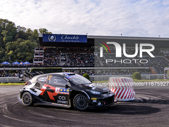 Driver Sebastien Ogier and co-driver Vincent Landais of the team Toyota Gazoo Racing WRT, with their Toyota GR Yaris Rally1 Hybrid, face the...