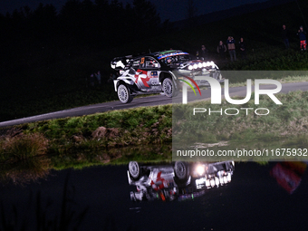 Driver Elfyn Evans and co-driver Scott Martin of the team Toyota Gazoo Racing WRT, in a Toyota GR Yaris Rally1 Hybrid, face the first day of...