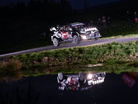 Driver Elfyn Evans and co-driver Scott Martin of the team Toyota Gazoo Racing WRT, in a Toyota GR Yaris Rally1 Hybrid, face the first day of...