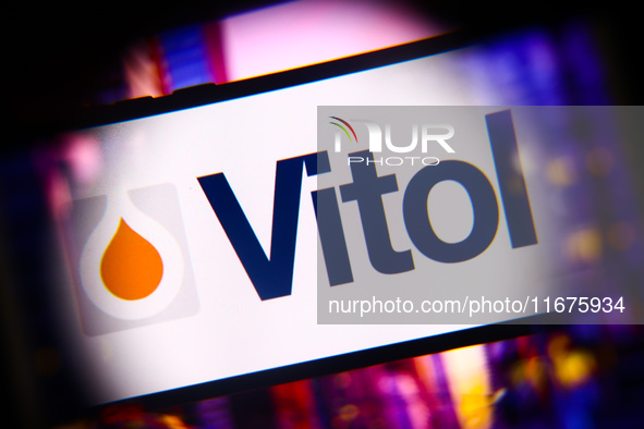 Vitol logo is screened on a mobile phone for illustration photo. Krakow, Poland on October 17th, 2024. 