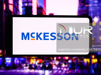 McKesson logo is screened on a mobile phone for illustration photo. Krakow, Poland on October 17th, 2024. (