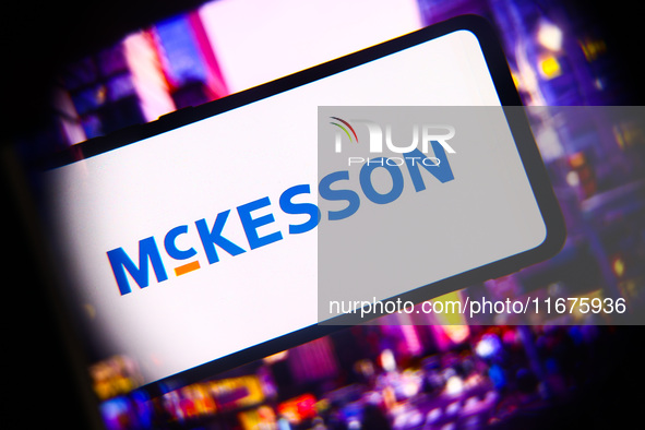 McKesson logo is screened on a mobile phone for illustration photo. Krakow, Poland on October 17th, 2024. 