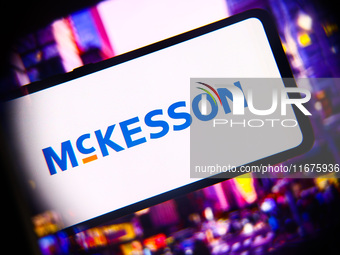 McKesson logo is screened on a mobile phone for illustration photo. Krakow, Poland on October 17th, 2024. (