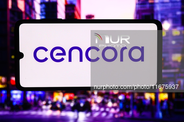 Cencora logo is screened on a mobile phone for illustration photo. Krakow, Poland on October 17th, 2024. 