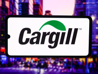 Cargill logo is screened on a mobile phone for illustration photo. Krakow, Poland on October 17th, 2024. (