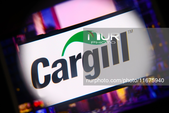 Cargill logo is screened on a mobile phone for illustration photo. Krakow, Poland on October 17th, 2024. 