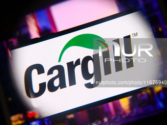 Cargill logo is screened on a mobile phone for illustration photo. Krakow, Poland on October 17th, 2024. (