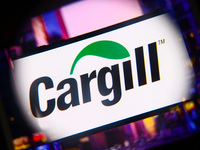 Cargill logo is screened on a mobile phone for illustration photo. Krakow, Poland on October 17th, 2024. (