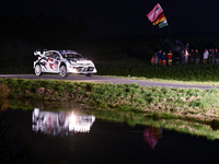 Driver Sami Pajari and co-driver Enni, from Team Toyota Gazoo Racing WRT, with their Toyota GR Yaris Rally1 Hybrid, face the first day of th...