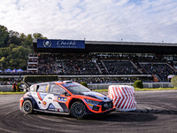 Driver Ott Tanak and co-driver Martin Jarveoja of the Hyundai Shell Mobis World Rally Team, in a Hyundai i20 N Rally1 Hybrid, face the first...