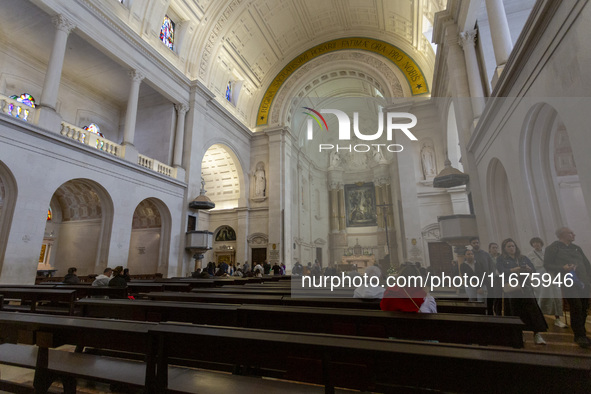 In Lisbon, Portugal, on October 17, 2024, a general view inside the Basilica of Fatima in Portugal shows Fatima becoming a pilgrimage destin...