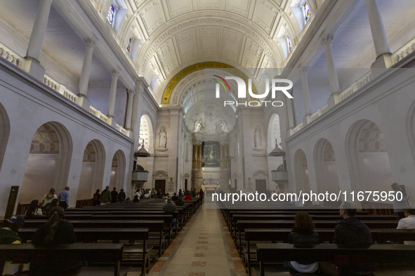 In Lisbon, Portugal, on October 17, 2024, a general view inside the Basilica of Fatima in Portugal shows Fatima becoming a pilgrimage destin...