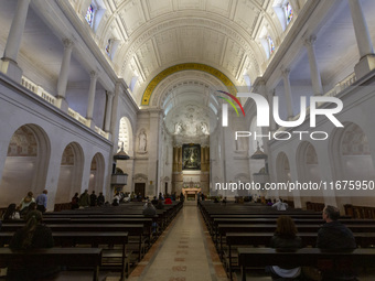 In Lisbon, Portugal, on October 17, 2024, a general view inside the Basilica of Fatima in Portugal shows Fatima becoming a pilgrimage destin...