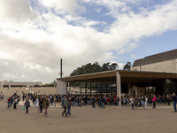 In Lisbon, Portugal, on October 17, 2024, people walk inside the Sanctuary of Fatima. Fatima becomes a pilgrimage destination for migrants,...