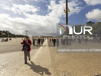 In Lisbon, Portugal, on October 17, 2024, a person walks near the chapel of the Sanctuary of Fatima. Fatima becomes a pilgrimage destination...