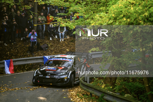 Driver Takamoto Katsuta and co-driver Aaron Johnston of Team Toyota Gazoo Racing WRT, in a Toyota GR Yaris Rally1 Hybrid, face the first day...