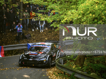 Driver Takamoto Katsuta and co-driver Aaron Johnston of Team Toyota Gazoo Racing WRT, in a Toyota GR Yaris Rally1 Hybrid, face the first day...