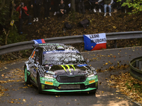 Driver Oliver Solberg and co-driver Elliott Edmondson of the team Toksport WRT 2, Skoda Fabia RS Rally2, face the first day of the race duri...