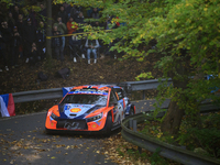 Driver Andreas Mikkelsen and co-driver Torstein Eriksen of the Hyundai Shell Mobis World Rally Team, in a Hyundai i20 N Rally1 Hybrid, face...