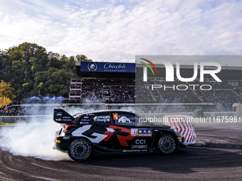 Driver Takamoto Katsuta and co-driver Aaron Johnston of Team Toyota Gazoo Racing WRT, in a Toyota GR Yaris Rally1 Hybrid, face the first day...