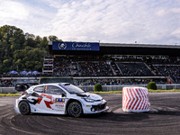 Driver Sami Pajari and co-driver Enni, from Team Toyota Gazoo Racing WRT, with their Toyota GR Yaris Rally1 Hybrid, face the first day of th...