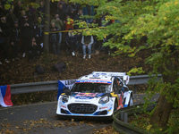 Driver Gregoire Munster and co-driver Louis Louka of the M-Sport Ford World Rally Team in a Ford Puma Rally1 Hybrid face the first day of th...