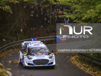 Driver Adrien Fourmaux and co-driver Alexandre Coria of the team M-Sport Ford World Rally Team Ford Puma Rally1 Hybrid face the first day of...