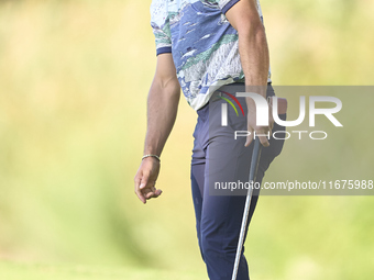 Thorbjorn Olesen of Denmark reacts on the 14th green on day one of the Estrella Damm N.A. Andalucia Masters 2024 at Real Club de Golf Sotogr...