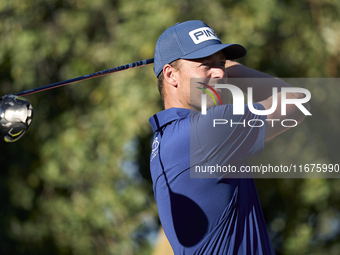 Victor Perez of France tees off on the 15th hole on day one of the Estrella Damm N.A. Andalucia Masters 2024 at Real Club de Golf Sotogrande...