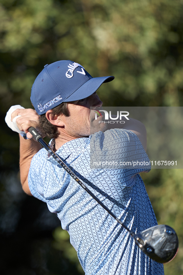 Nacho Elvira of Spain tees off on the 15th hole on day one of the Estrella Damm N.A. Andalucia Masters 2024 at Real Club de Golf Sotogrande...