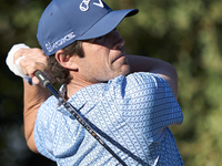 Nacho Elvira of Spain tees off on the 15th hole on day one of the Estrella Damm N.A. Andalucia Masters 2024 at Real Club de Golf Sotogrande...