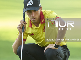 David Puig of Spain studies his shot on the 14th green on day one of the Estrella Damm N.A. Andalucia Masters 2024 at Real Club de Golf Soto...