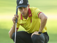 David Puig of Spain studies his shot on the 14th green on day one of the Estrella Damm N.A. Andalucia Masters 2024 at Real Club de Golf Soto...