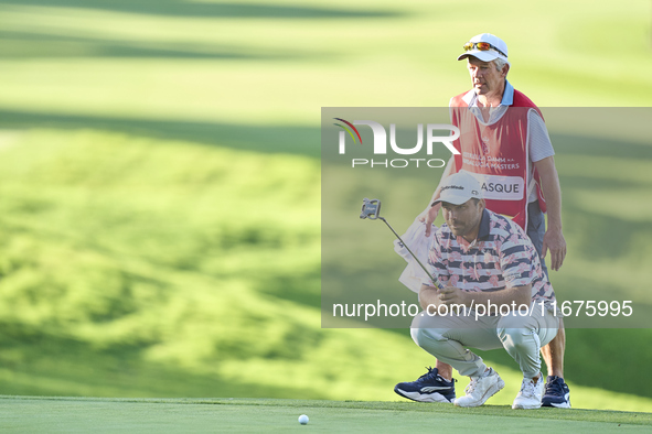 Romain Langasque of France studies his shot on the 14th green on day one of the Estrella Damm N.A. Andalucia Masters 2024 at Real Club de Go...