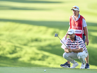 Romain Langasque of France studies his shot on the 14th green on day one of the Estrella Damm N.A. Andalucia Masters 2024 at Real Club de Go...