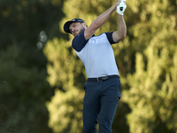 Laurie Canter of England plays his second shot on the 15th hole on day one of the Estrella Damm N.A. Andalucia Masters 2024 at Real Club de...