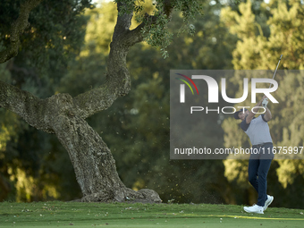 Laurie Canter of England plays his second shot on the 15th hole on day one of the Estrella Damm N.A. Andalucia Masters 2024 at Real Club de...