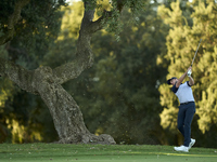 Laurie Canter of England plays his second shot on the 15th hole on day one of the Estrella Damm N.A. Andalucia Masters 2024 at Real Club de...