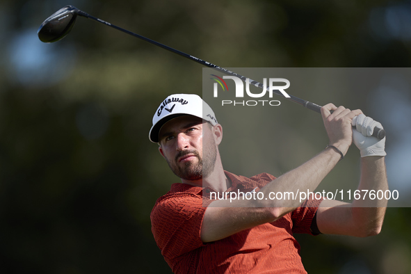 Frederic Lacroix of France tees off on the 12th hole on day one of the Estrella Damm N.A. Andalucia Masters 2024 at Real Club de Golf Sotogr...