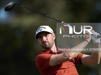 Frederic Lacroix of France tees off on the 12th hole on day one of the Estrella Damm N.A. Andalucia Masters 2024 at Real Club de Golf Sotogr...