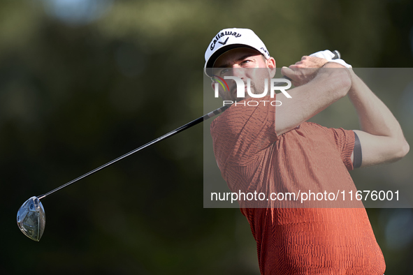 Frederic Lacroix of France tees off on the 12th hole on day one of the Estrella Damm N.A. Andalucia Masters 2024 at Real Club de Golf Sotogr...