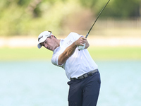 Julien Guerrier of France plays his second shot on the 14th hole on day one of the Estrella Damm N.A. Andalucia Masters 2024 at Real Club de...