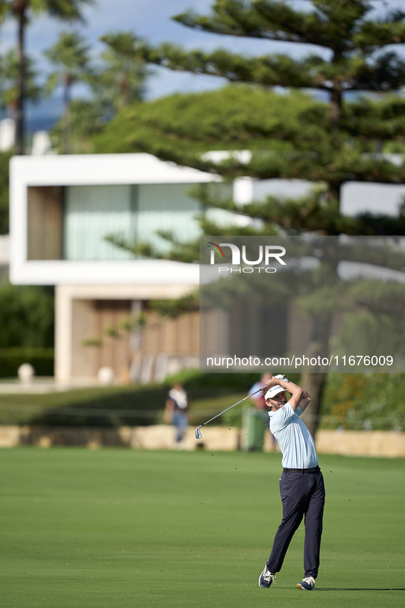 Joost Luiten of the Netherlands plays his second shot on the 14th hole on day one of the Estrella Damm N.A. Andalucia Masters 2024 at Real C...